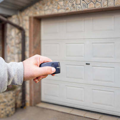Wilmington security key fob pointing to a garage door